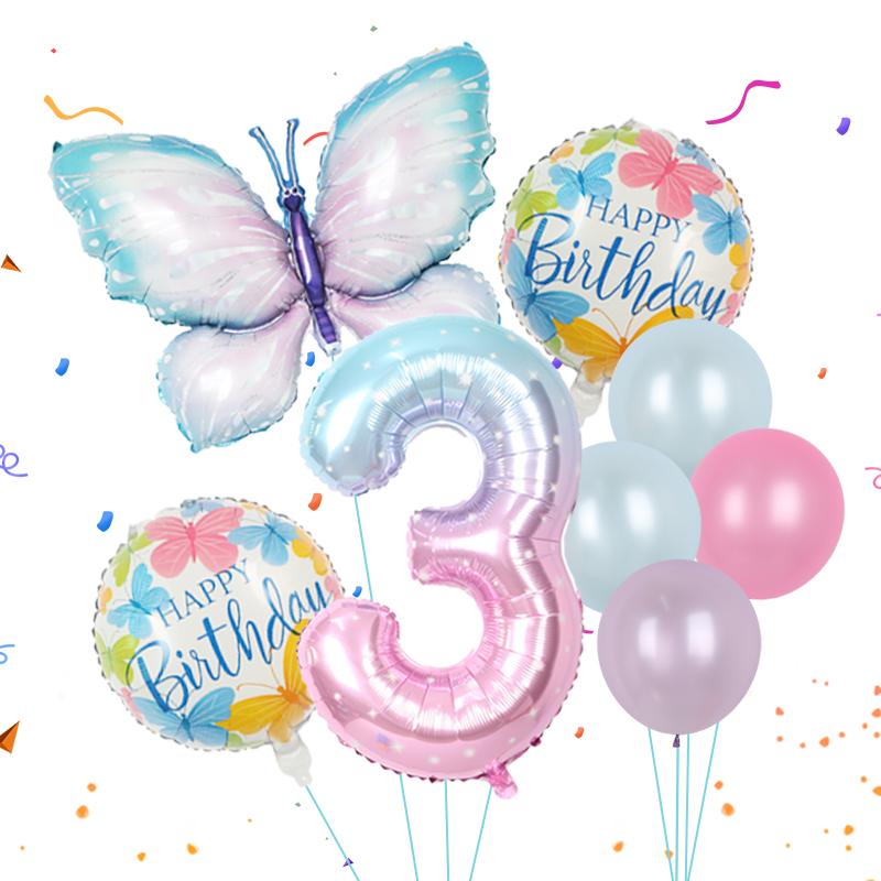 8pcs Butterfly Balloon Set 40inch Gradient Colorful Number 1-9 Foil Balloon Fairy Birthday Party Decoration Baby Shower Supplies
