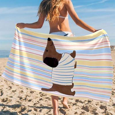 Dachshund Stripes Beach Towel Cartoon Quick Dry Microfiber Bath Towel for Swimming Surfing Camping Unisex Holiday
