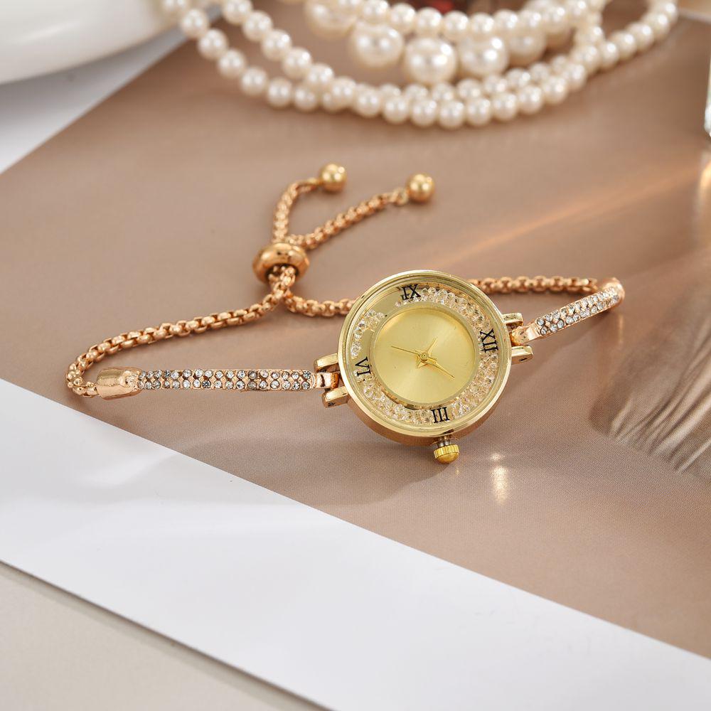 Elegant Petite Quicksand Water Diamond Bracelet Watch with Bangle, Perfect for College Students