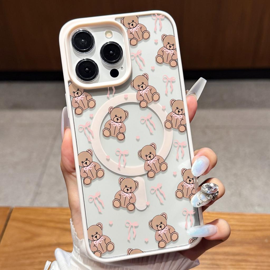 Cute Bear Bow Heart Phone Case For iPhone 17 Pro Max 16 Plus 15 14 13 12 16E 17 Air For Magsafe Wireless Charging Magnetic Cover