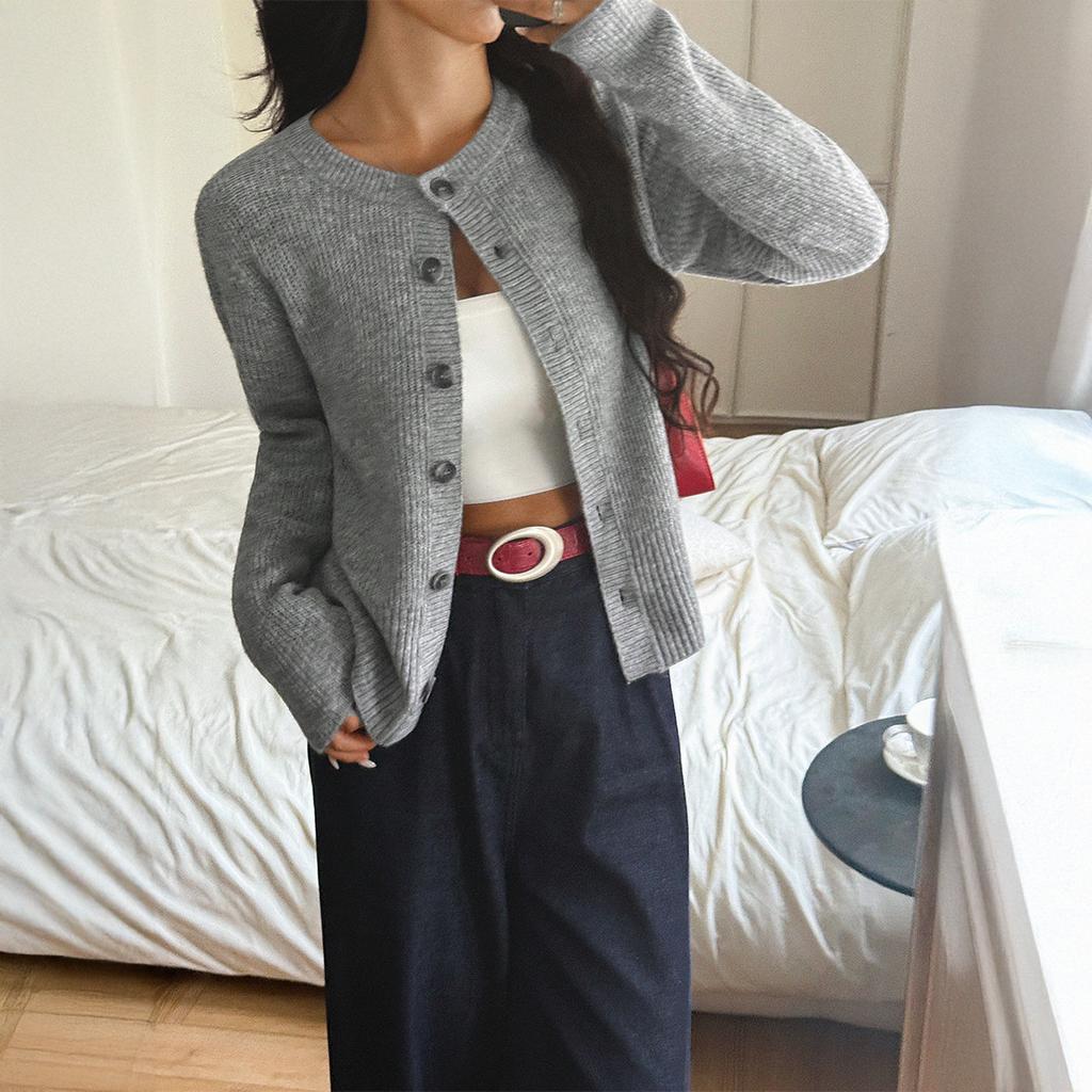 European and American Y2K Spice Girls Button Solid Color Long Sleeve Sweater Wool Women's Autumn