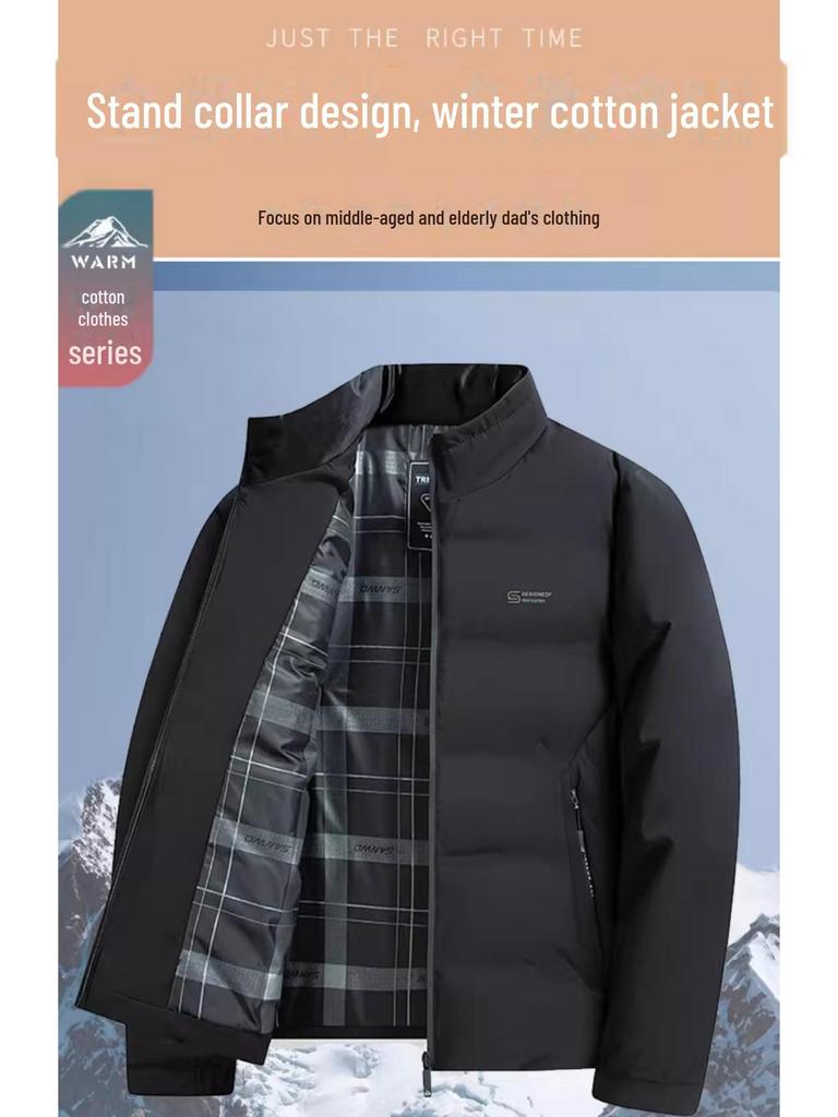 2024 Herren Dicke Baumwolljacke mit Stehkragen - Langarm Wintermantel für Mittelalte und Ältere