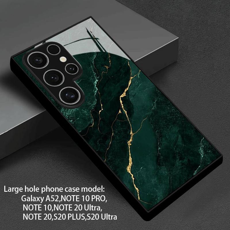 Dunkelgrüne Glas-Handyhülle mit Goldmuster für Samsung Galaxy S26 S25 S24 S23 S22 S20 fe/plus/ultra Fingerabdruckschutz