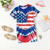 Girls Independence Day Print Casual Dress Kids Loose Round Neck Short Sleeve Thin Sundress