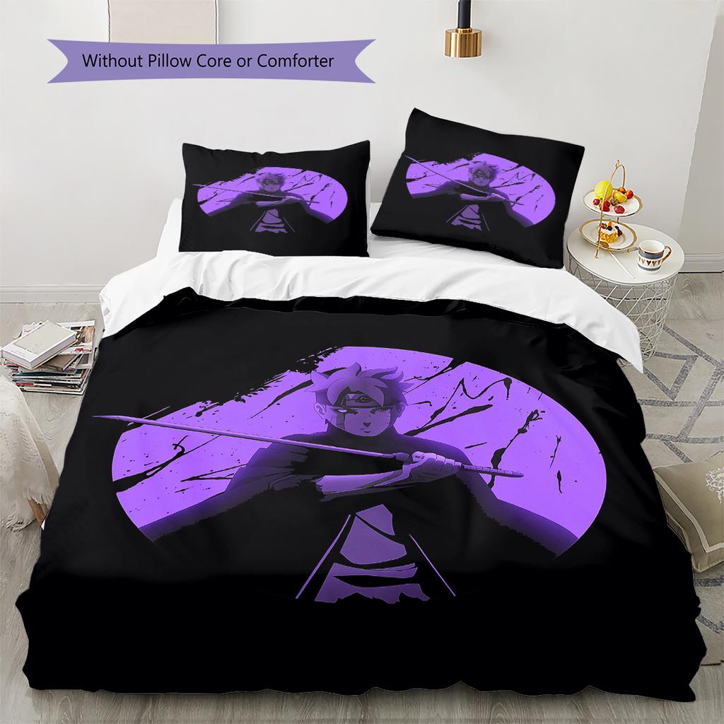 Pościel z motywem z anime Naruto Dekoracja domu Prezent urodzinowy (1 * poszwa na kołdrę + 2 * poszewki na poduszki, bez rdzenia)