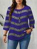 Plus Size Women's Striped Long Sleeve Round Neck Hoodie - Spring & Autumn 2026 Collection