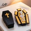 3D Printed Skull Decor Folding Coffins Figurine with Skeleton Ornament Miniature Articulated Statue Novelty Desktop Displays Dark Gothic Decoration