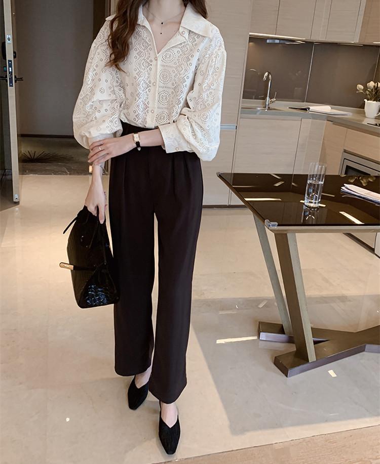 Women's Korean-Style Lace Cotton Long-Sleeve Shirt - Niche, Fashionable, & Loose Fit