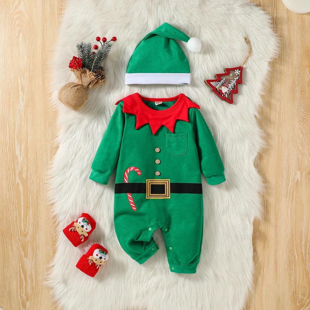 Infant Christmas Romper & Hat Two-Piece Set