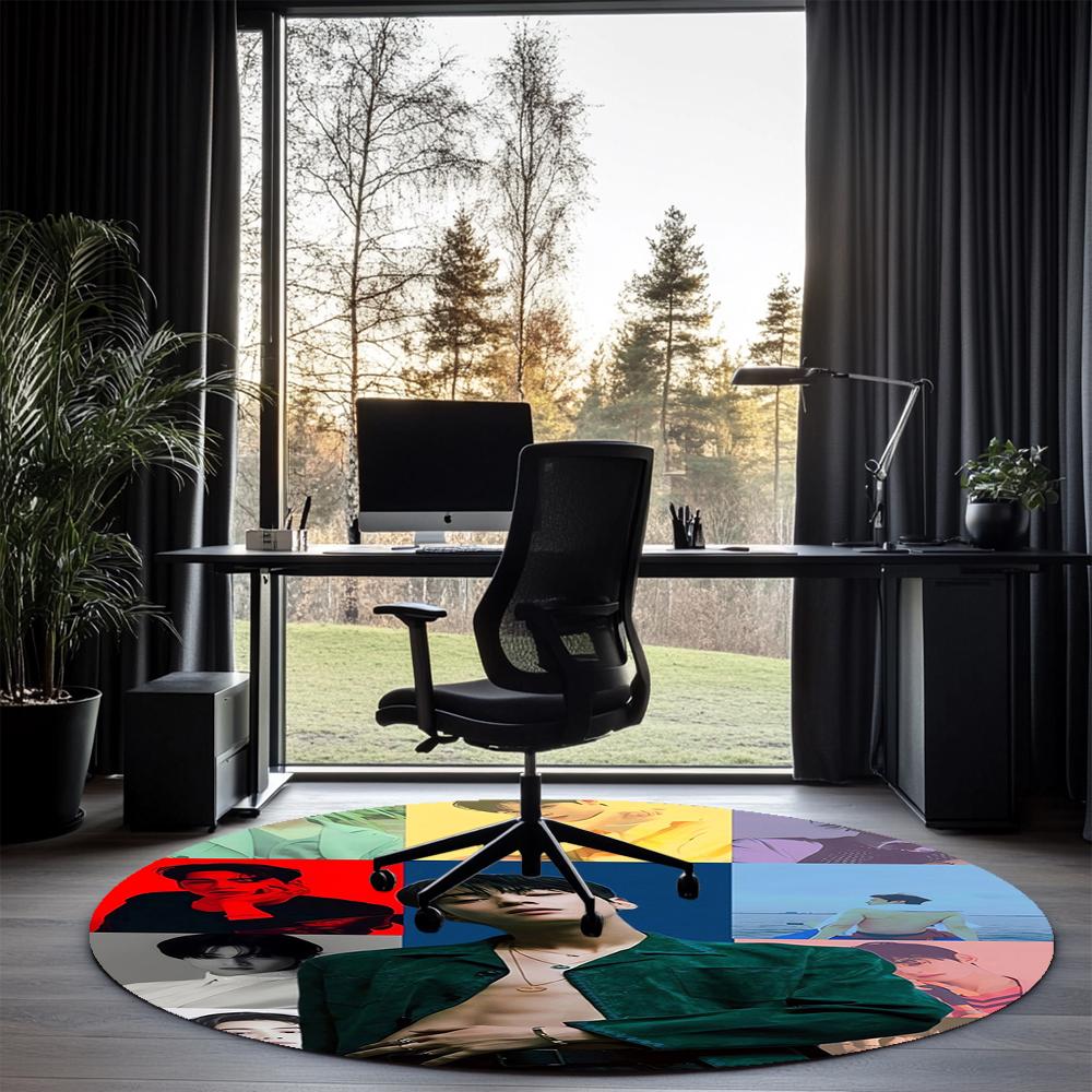 Cha Eun Woo Printed Round Rug Carpet Chair Rug Area Rug Entryway Doormats,for Office Chair Living Room Bedroom Kitchen Room.