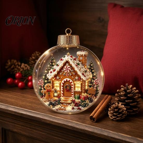 Festival Atmosphere Hanging Ornaments Christmas Tree Crystal Ball Pendant with LED Light, Built-in Christmas-themed Seasonal Party Decor Pattern