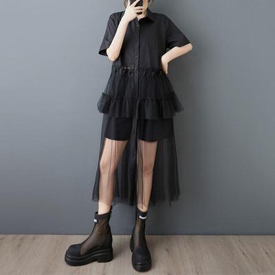 Short Sleeve Plus Size Mesh Vintage New In Dresses for Women Casual Loose Long Summer Shirt Dress