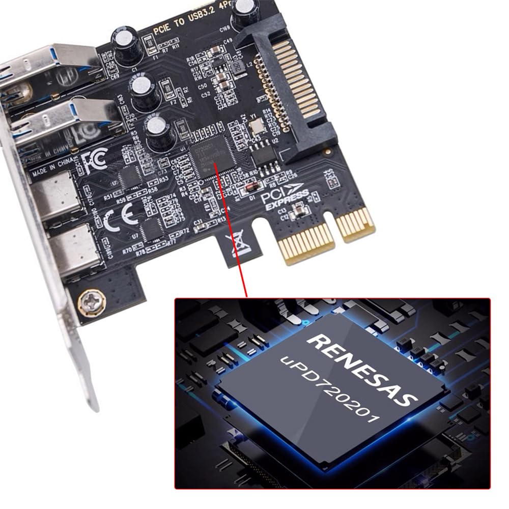 Xiwai USB PCI-E Express Card, 1 X USB 3.1 Gen1 5Gbps Dual Type-A & Type-C USB-C Female To PCI-E Adapter uPD720201 with Low Profile Bracket