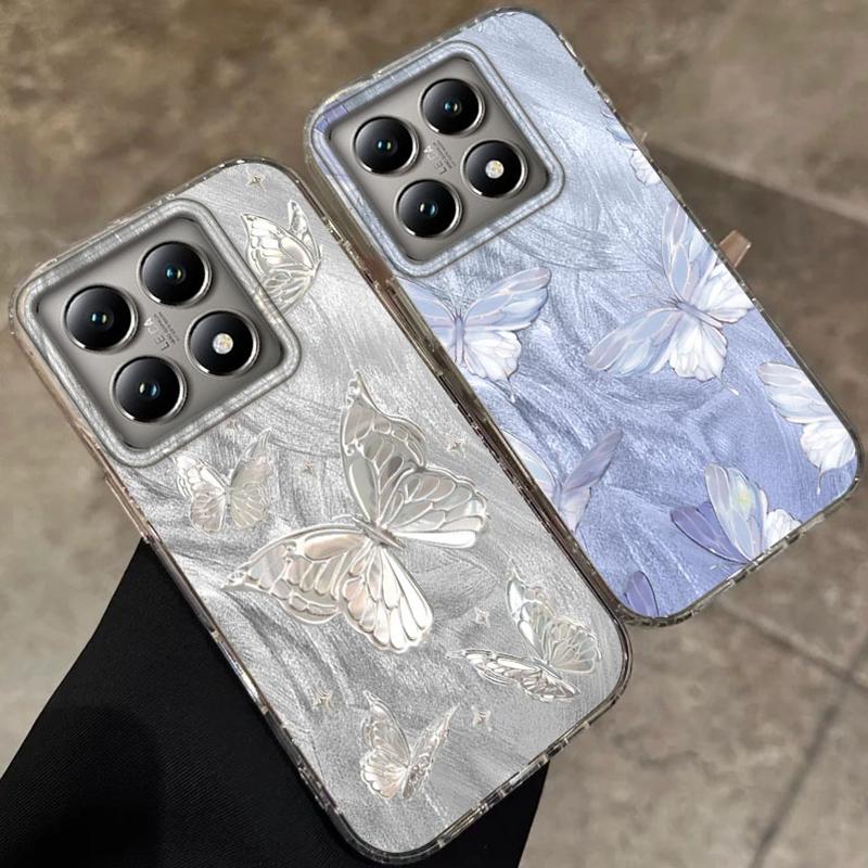Luxury Butterfly Girls Women Feather Texture Phone Case For Xiaomi 14T 13T Pro 14Tpro 11 Lite 5G NE Shockproof Fundas Cover