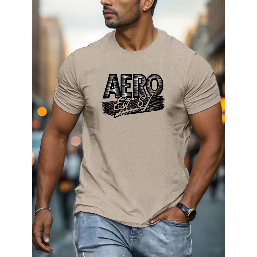 Men's 100% pure cotton summer loose fit AERO letter printed casual and comfortable round neck short sleeved T-shirt top