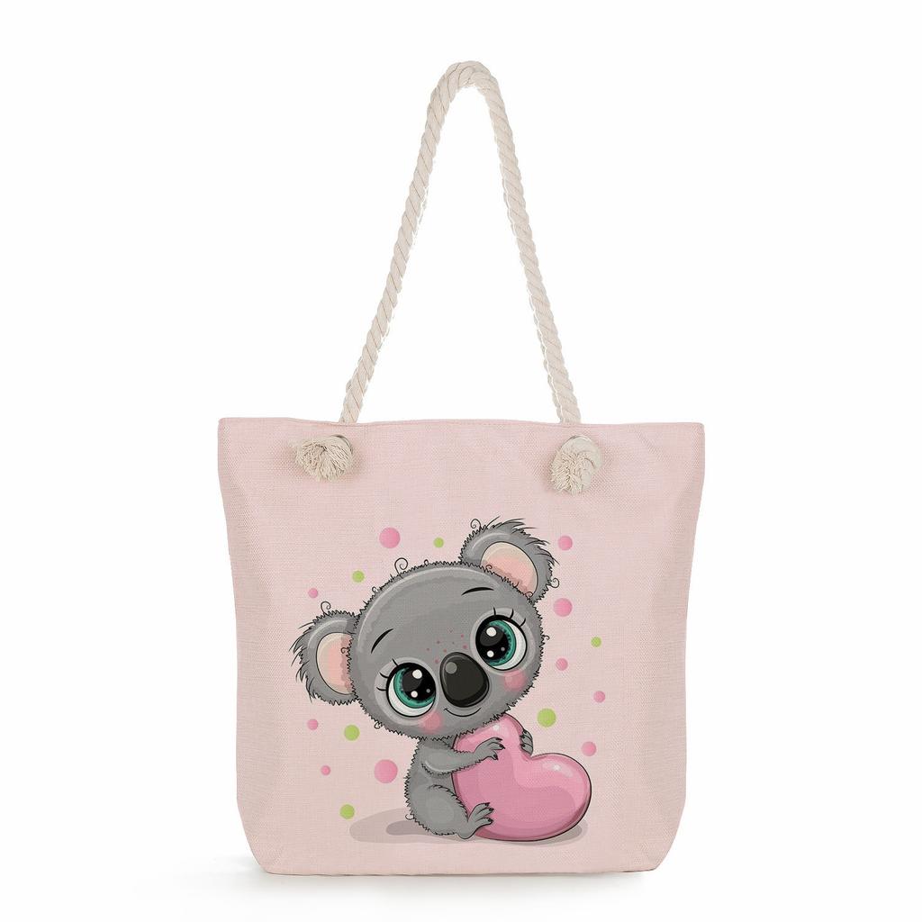 Koala print thick rope single-shoulder beach bag 7265