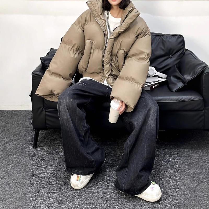 Winter Retro PU Leather Loose Short Cotton Coat Women's Stand-up Collar Thick Coat Cotton Coat