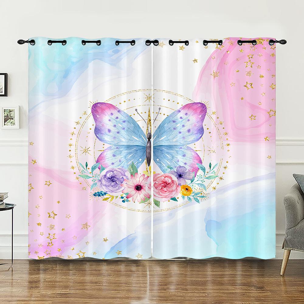 Curtain Butterfly Animal Flower Curtain Digital Printing Blackout Curtain No Punching