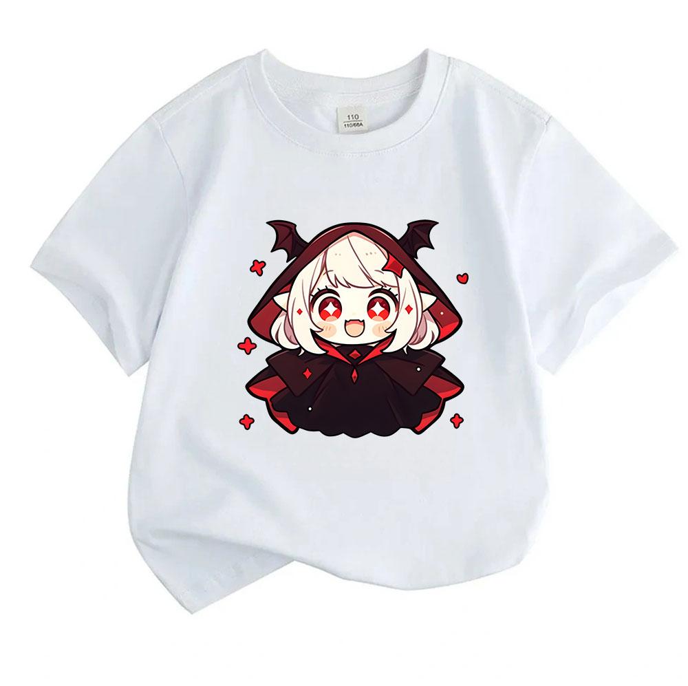 Kids Boys Girls 100% Cotton Short Sleeve O-Neck T-Shirt, Cute Chibi Vampire Elf Girl Printed Casual Soft Tees for Toddler Daily Wear Summer Active Top