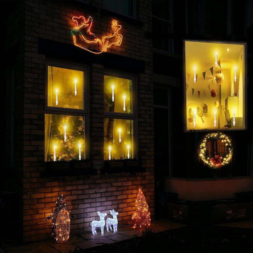 Flameless Candles 10 Pack Battery Operated Window Candles with Drip Texture,Remote Timer,10 Removable Candle Holders,10 Suction Cups,20 AA Batteries