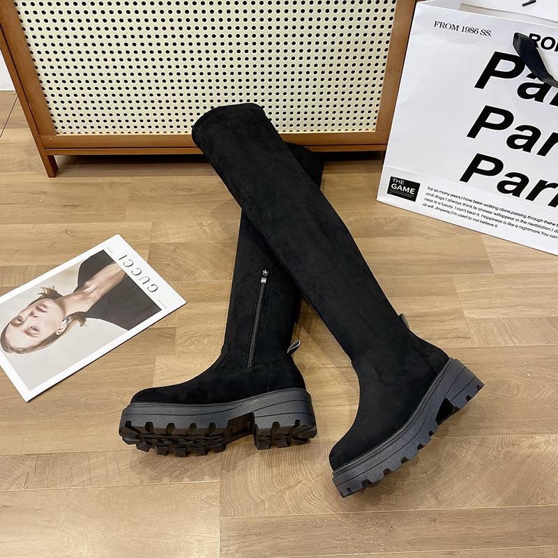 Elastic Thin Thin Knee Boots Women's Autumn and Winter New Thick Heel Thick Sole Tall Knight Boots Women's Suede