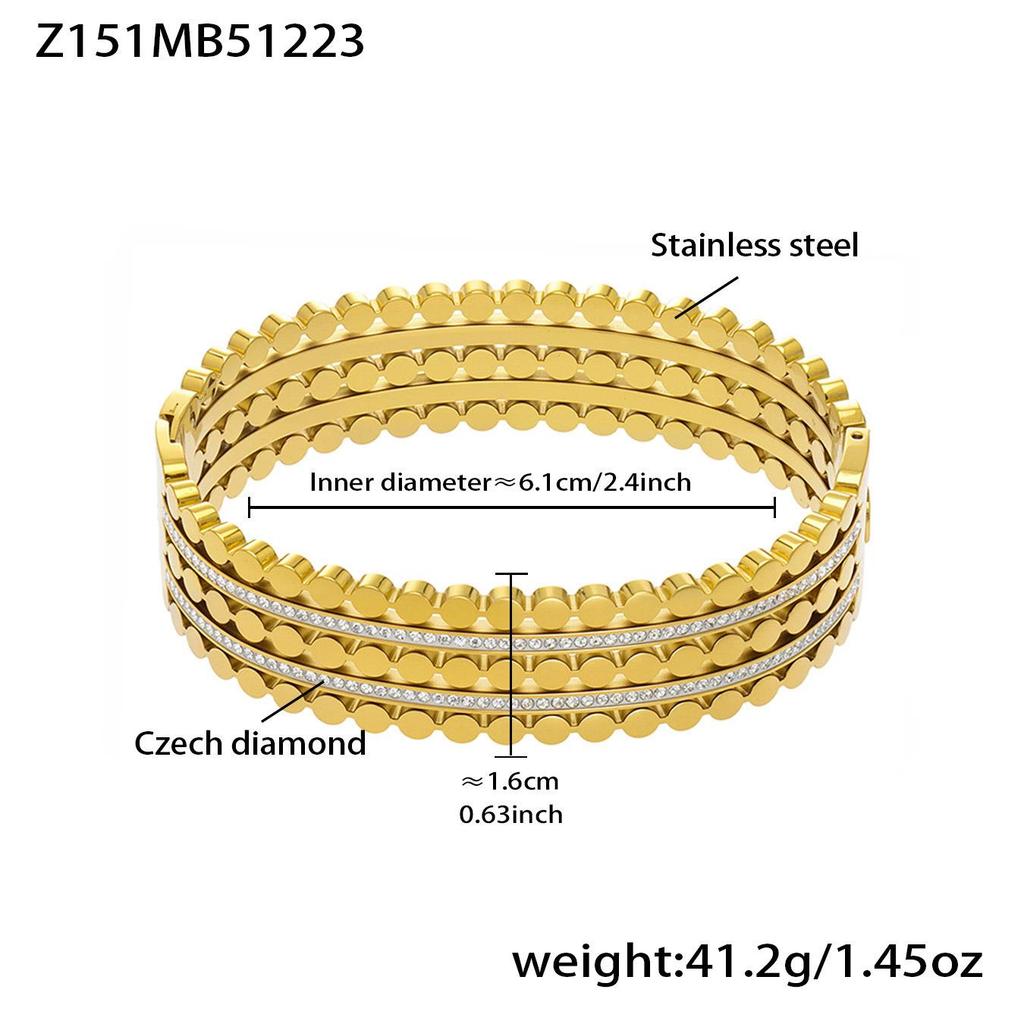 Bransoletka ze stali nierdzewnej platerowanej 18-karatowym złotem z zapięciem w kształcie rombu z cyrkoniami - Geometryczny styl INS Lekki luksusowy biżuteria ręczna