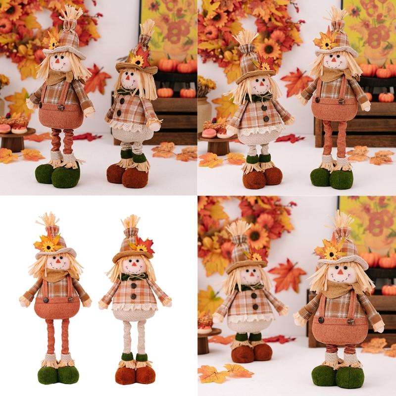 Thanksgiving Harvest Season Scarecrow Ornament Adjustable Doll Tabletop Decoration for Home Retractable Figurine