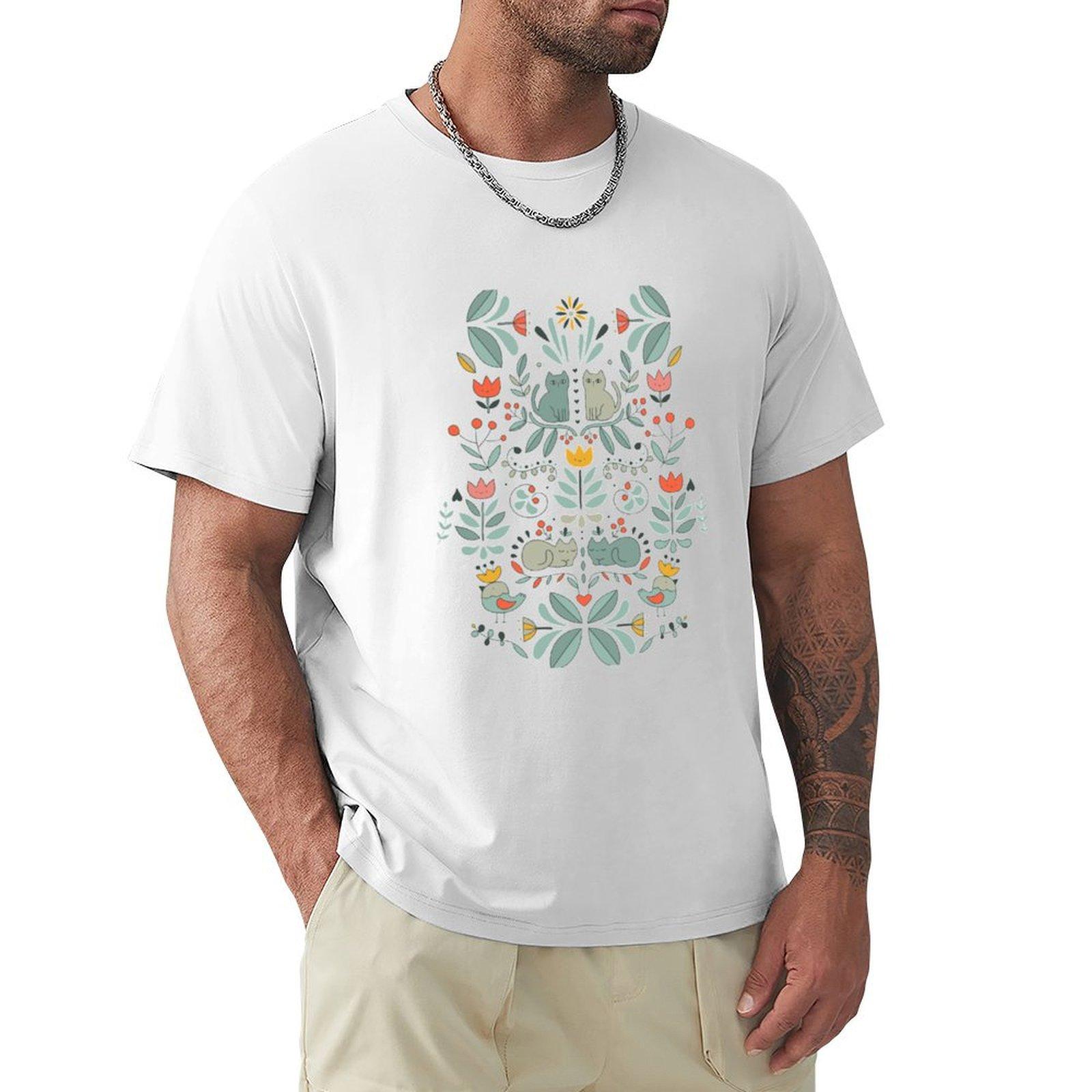Swedish Folk Cats Tshirt Basic Casual Wear Short Sleeve Top S