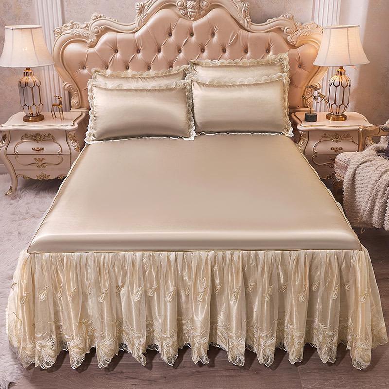 3 Stück Kühlmatte, Bettrock, Tagesdecke für das Bett, Klimaanlage, weich, faltbar, maschinenwaschbar, Kühllaken mit Kissenbezügen