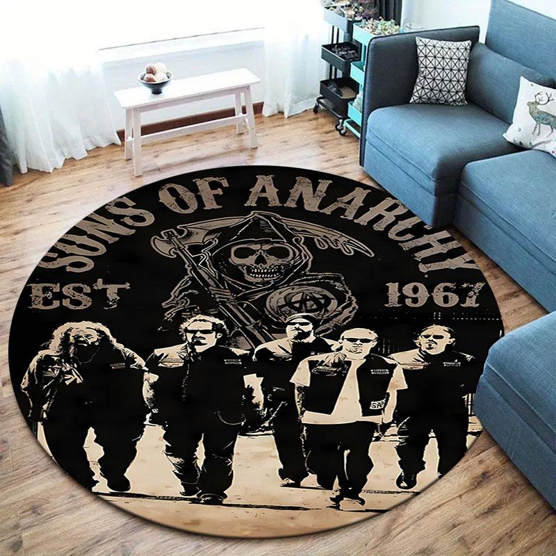 Sons of Anarchy Round Area Rug,Carpet Rug for Living Room Bedroom Sofa Playroom Decor,Non-slip Floor Mat