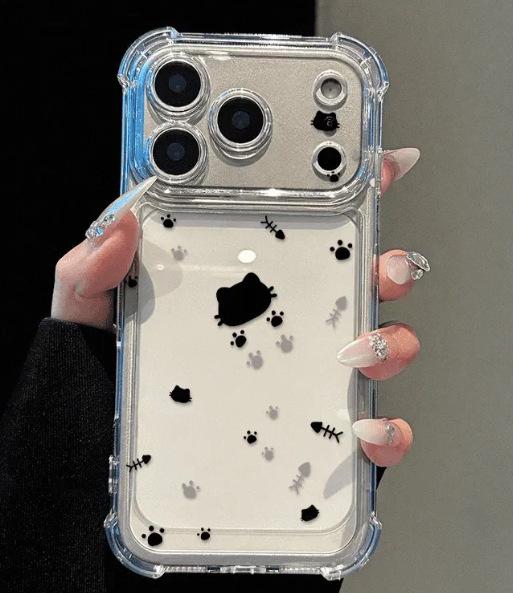 Applicable to Apple 11promax transparent mobile phone case 11pro cute big four corners 11promax cat fish bone