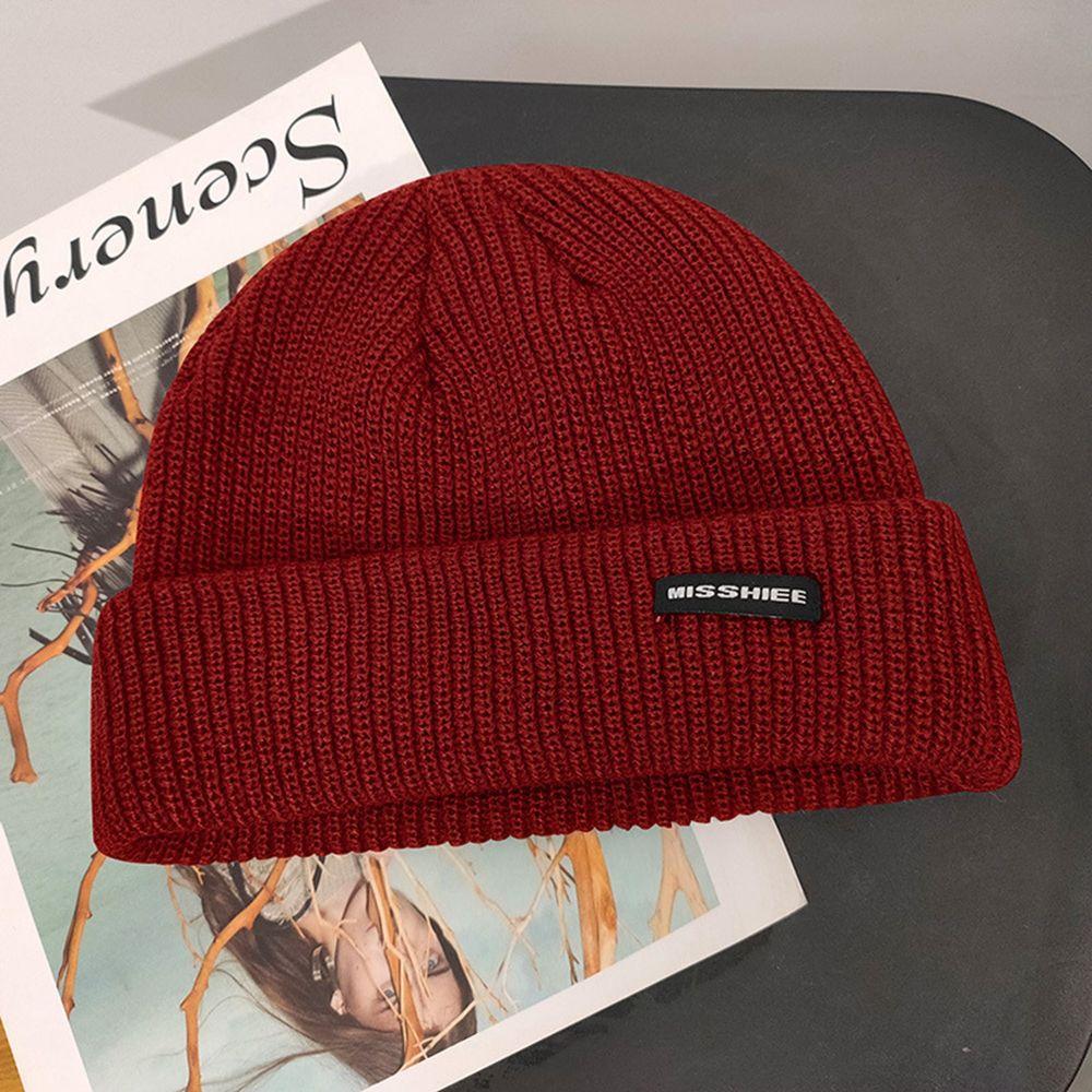 Tag Winter Colth Skullies Stripe Korean Style Caps Wool Hat Letter Knitted Hat Women Woolen Beanies