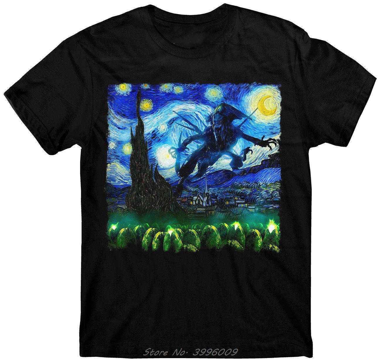 Xenomorph T Shirt Starry Night T Shirt Alien Covenant Aliens Predator Space Fashion Summer Short Sleeve Cotton Tshirt Streetwear S