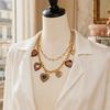 Floral Heart Charms Necklace Double Layer Necklace Vintage
