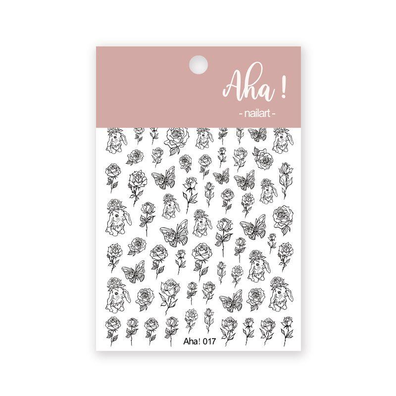 

Rabbit and Rose Nail Sticker New New Arrival Black and White Lines Minimalist Rabbit Rose Butterfly Nail Adhesive Decals Rabbit and Rose Stickers 2