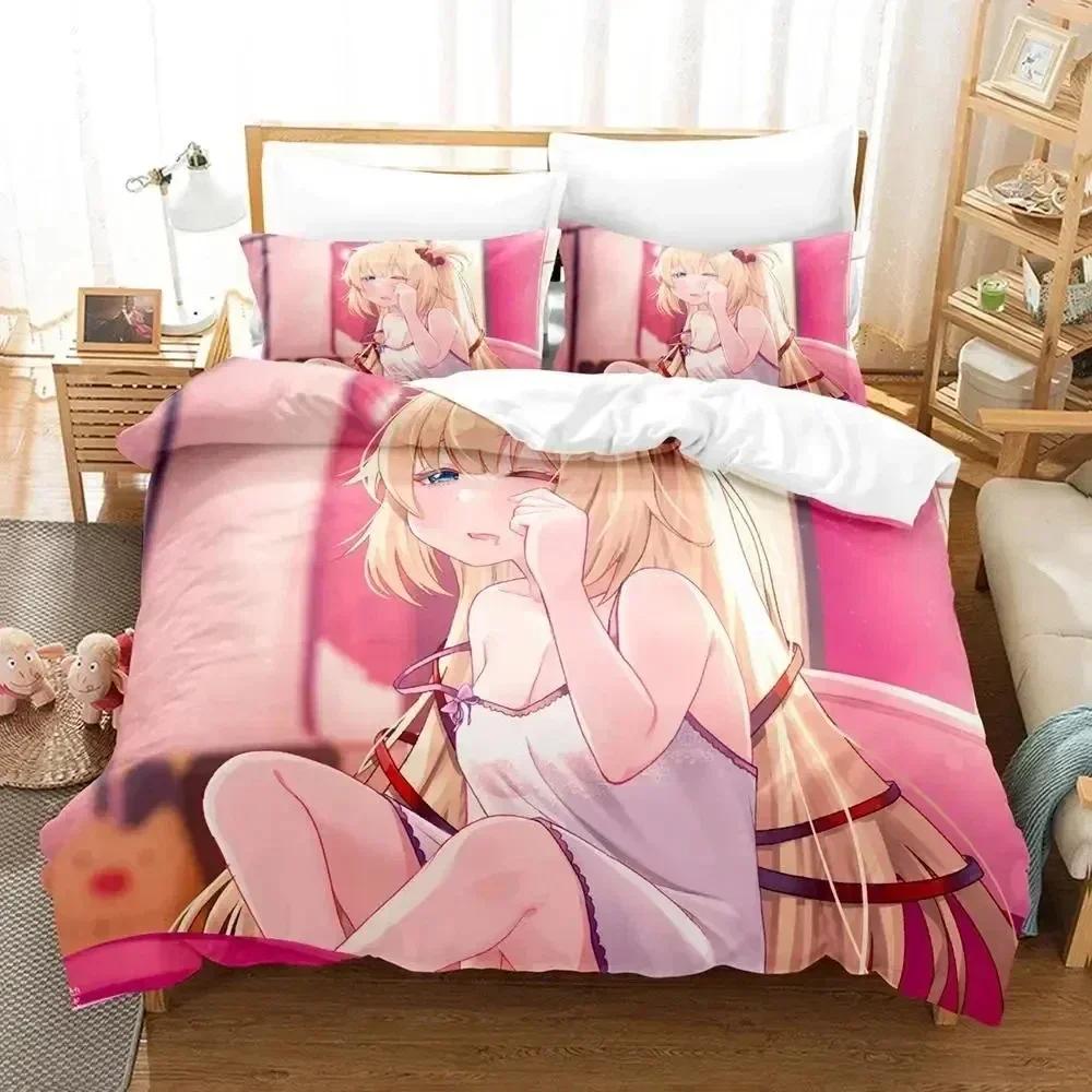 Anime Akai Haato Bedding Set Duvet Cover Bed Set Quilt Cover Pillowcase Comforter King Queen Size Boys Adult Bedding Set