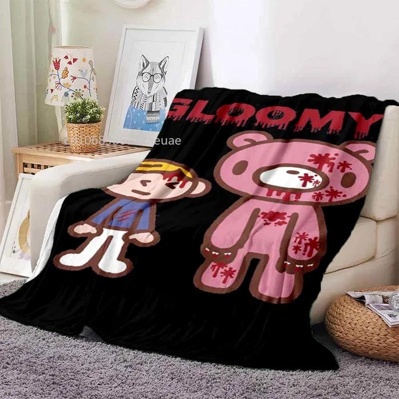 Cartoon Gloomy Bear Printed Blanket for Beds Sofas Warm Soft Flannel Blanket Gift