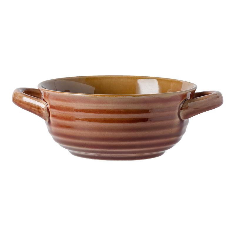 Retro Creative Ring Pattern Ceramic Binaural Bowl Salad Bowl Household Solid Color Tableware Bowl Irregular Soup Bowl Fruit Bowl