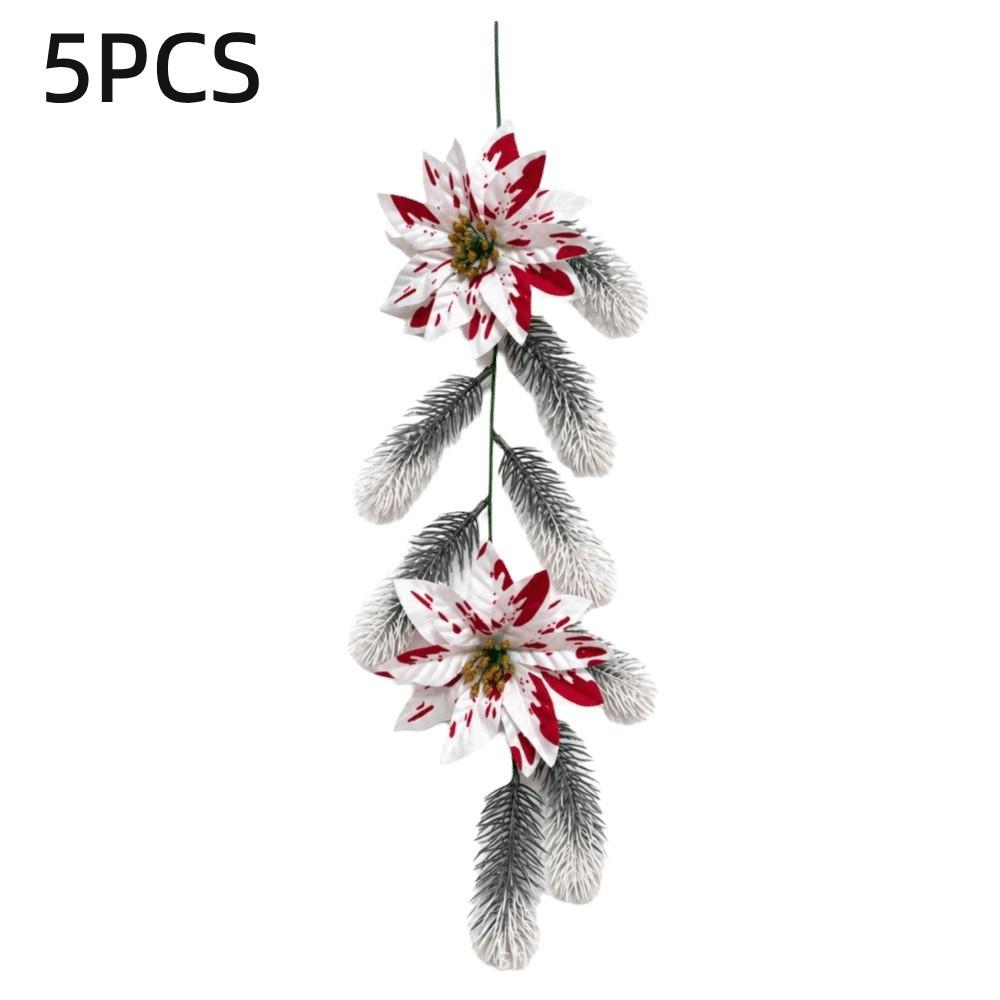 Gold Powder Christmas Wreath Artificial Poinsettia Fake Flower Wreath Holiday Decoration