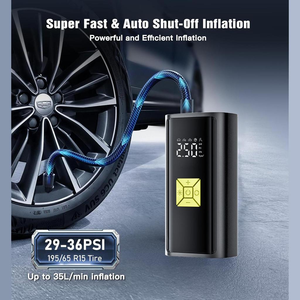 Portable Tire Inflator Air Compressor with Digital Pressure Gauge Fast Inflation, Auto Shutoff Function for Cars, Motorcycles, Bikes & Balls