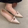 Sheepskin French temperament inner height increase hollow shallow mouth single shoes women's one foot pedal pointed shoes bow Mary Jane shoes