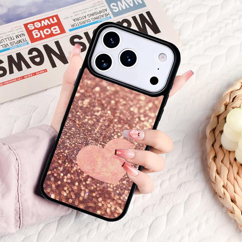 Gold Rose Pink Love Heart Phone Case For IPhone 17 16e 15 14 13 12 11 Pro Max Air Mini Soft Protective Cover