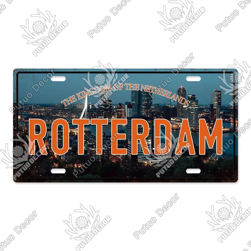 Famous City License Plate Metal Sign Vintage Decor for Home Bedroom Man Cave Wall