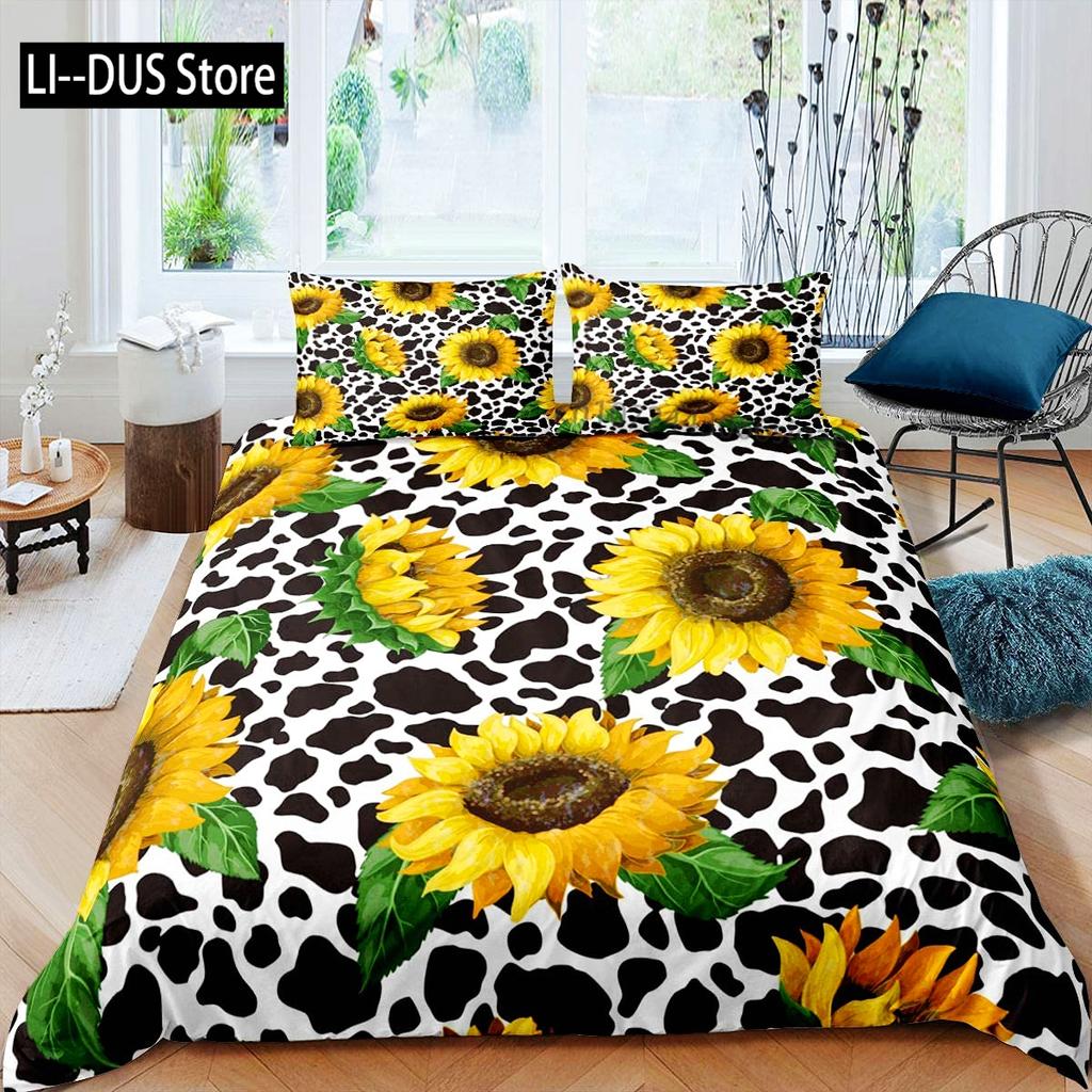 Sunflower Full Size Comforter Sets 3 Piece Black Bedding Comforter Sets Premium Sunflower Decor Bedding Set for Girls and Boys