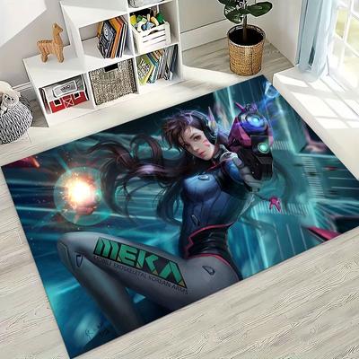 Tapis Cartoon 3D Jeu OW Overwatch D.VA Mei Faucheur pour Chambre à Coucher Salon Canapé Maison Paillasson Décor, Grand Tapis de Sol Antidérapant pour Enfants