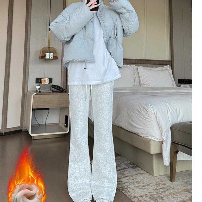 Mikro-flache Hosen für Damen Herbst und Winter Neuer Stil Slim Hängende Kapuzenpullover Lässige Hochtaillierte Hufeisenhosen Plus Samt Sporthosen