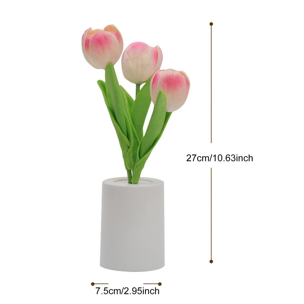Large Tulip Night Light Realistic Floral LED Bedside Lamp Battery-Powered Light for Bedroom Desk Decor Warm Glow Home Decoration