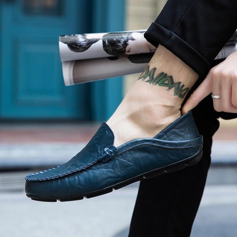 Genuine Leather Men Casual Shoes Luxury Brand Designer Men Loafers Moccasins Breathable Slip on Male Boat Shoes Plus Size 37-47