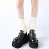 Fashion Black Thick-Soled Leather Shoes Women Round Toe Heightened Wedge Heels Belt Buckle Slip On Y2K Style Pumps Street Fashion Shoes