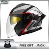 Double Visor Open Face Helmet 3/4 Jet Style Motorcycle Scooter Helmet with Inner Sun Shield Flip Down Clear Outer Lens DOT